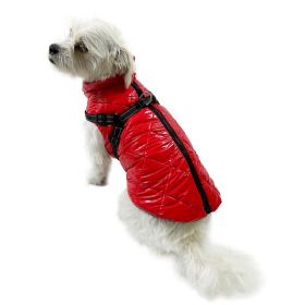 Water Resistant Puffy Vest with Built In Harness (Color: Red, size: S)