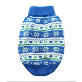 Dog Cable Knit 100% Cotton Sweater Snowflakes and Hearts Blue (size: large)